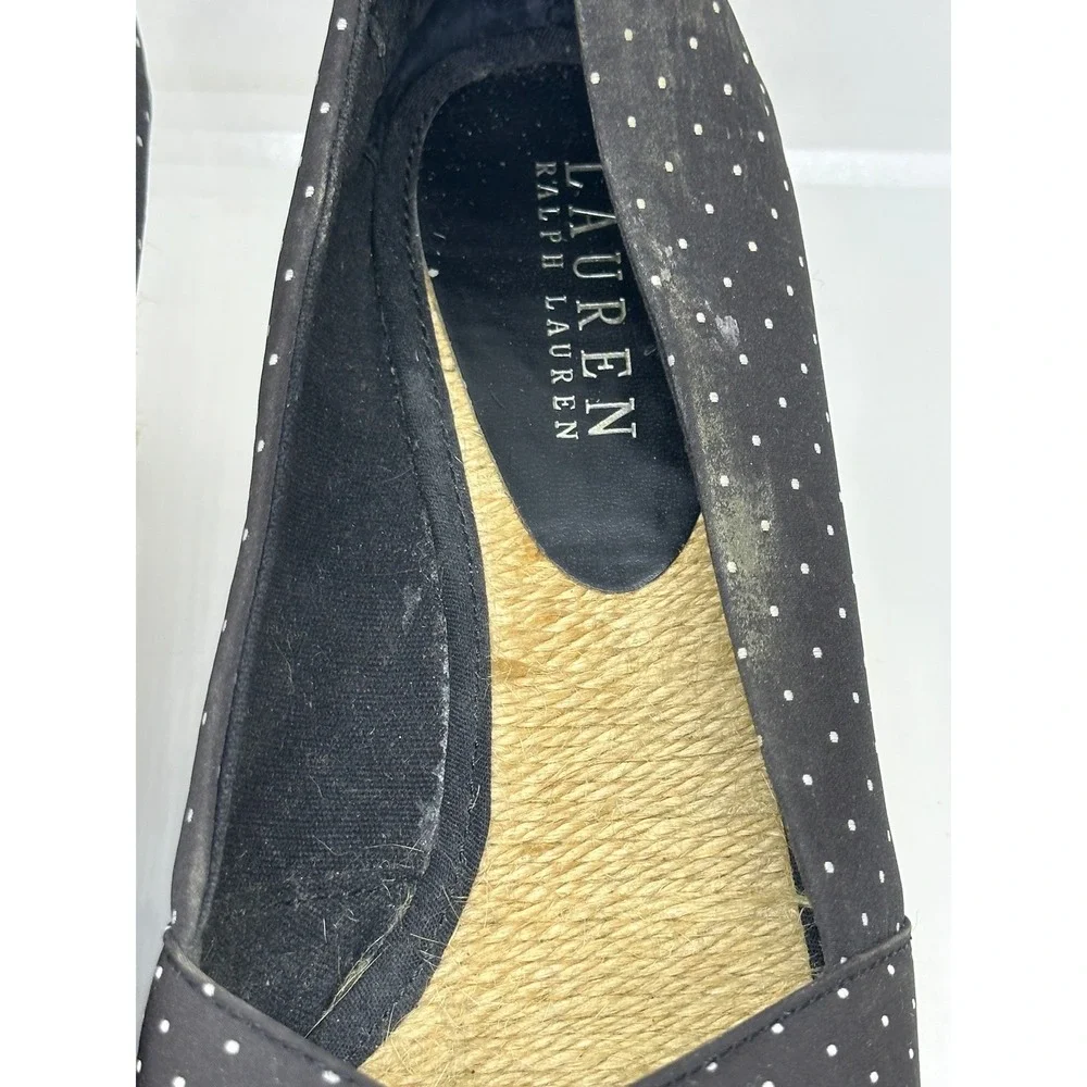 Lauren Ralph Lauren Espadrille Wedges Black Polka‎ Dot Peep Toe Heels Size 8.5